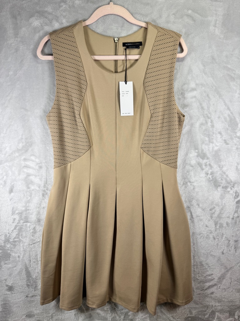 Bcbgmaxazria Tan Sleeveless Sheath Dress With Perforated Panels Size Large